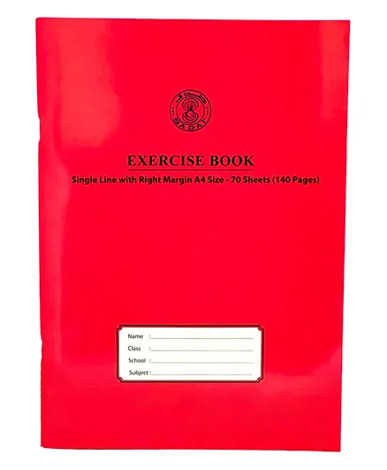 SADAF Single Line With Right Margin A4 Size Exercise Book - Red