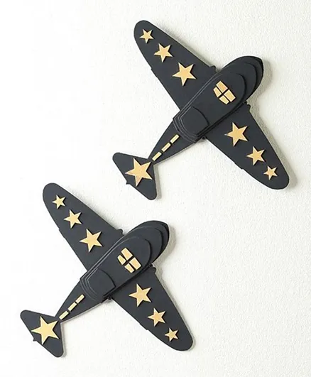 ديكور جداري على شكل طائرة مقاتلة من بان هوم - أسود