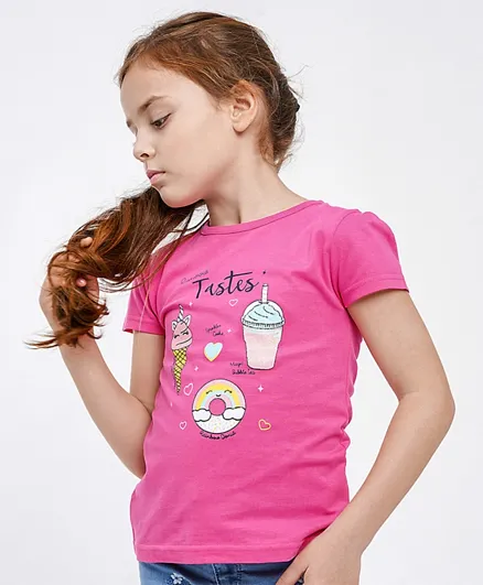 Babyhug Half Sleeves Tee Taste Print - Pink