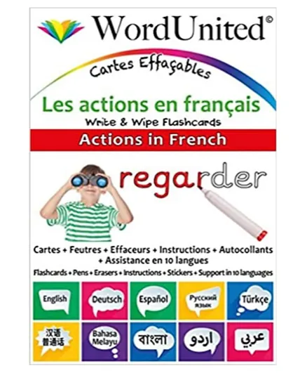 Word United Actions In French- Write & Wipe Flash Cards - 58 Pages