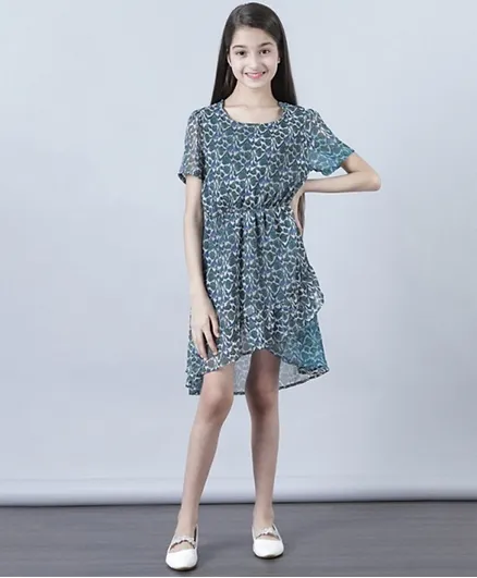 Neon Printed Casual Dress - Blue
