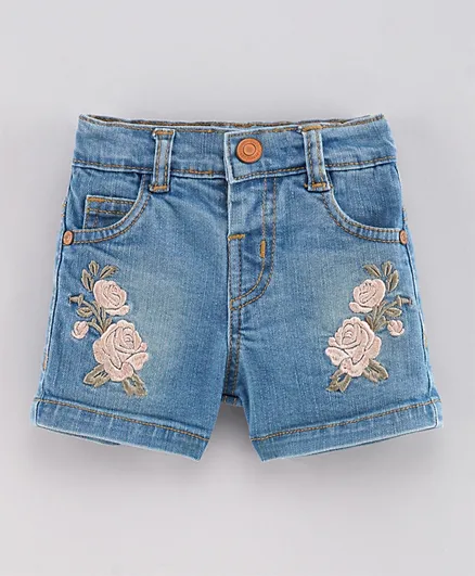 ToffyHouse Denim Shorts Floral Embroidery - Blue