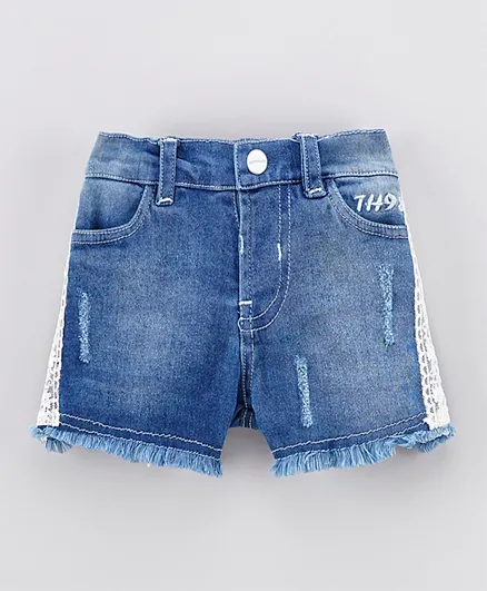 ToffyHouse Knee Length Distressed Denim Shorts with Side Lace - Blue