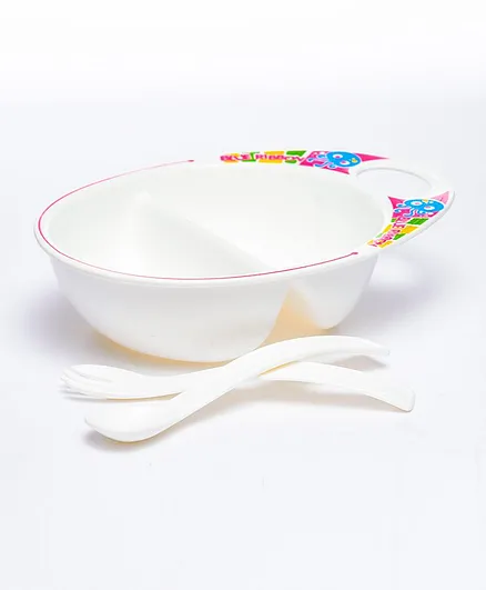 Tiny Hug Feeding Set  Bowl, Spoon & Fork - White