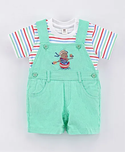ToffyHouse Dungarees with Half Sleeves Tee Set - Green