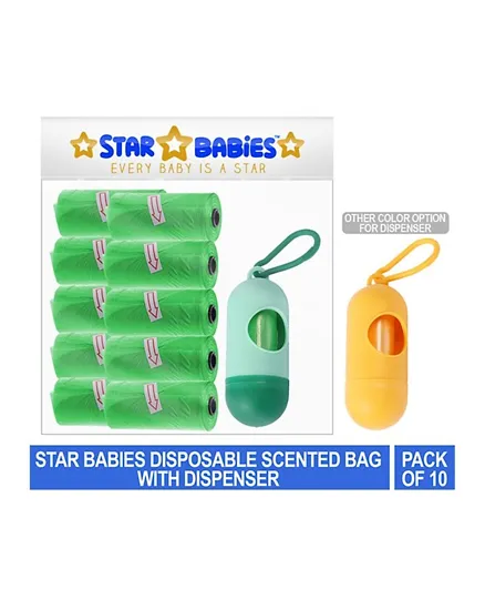 Star Babies Disposable Scented Bag Rolls Pack of 10 & Dispenser - Green