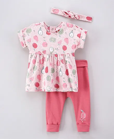 Homegrown Sustainable Fruits Top with Joggers And Headband Set - Pink
