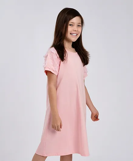 كووكي كيدز فستان بأكمام نصفية بلون سادة - وردي