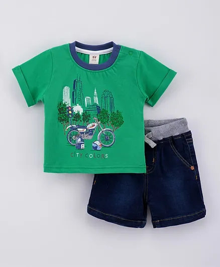 ToffyHouse Half Sleeves T-Shirt & Shorts Set - Green