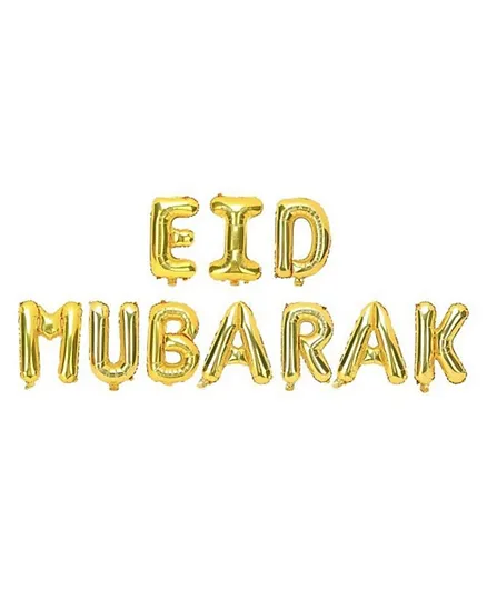 Eid Party Gold 'Eid Mubarak' Foil Letter Balloons - 10 Pieces