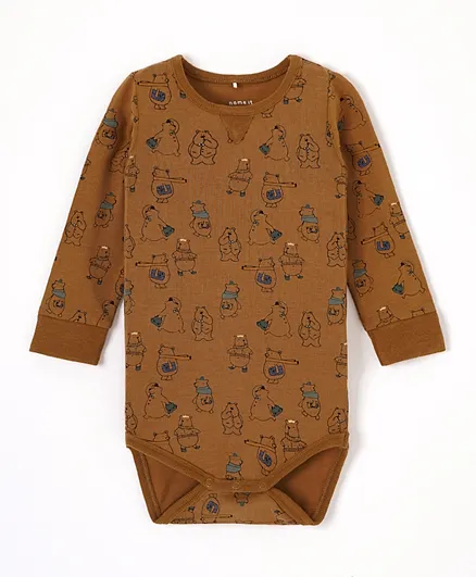 Name It Bear Printed Bodysuit - Toasted Coconut