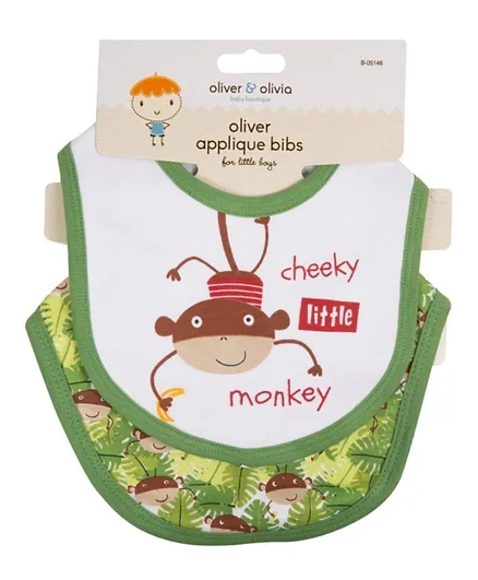 Oliver and Olivia Applique Cheeky Little Monkey Bibs Pack of 2 - Green
