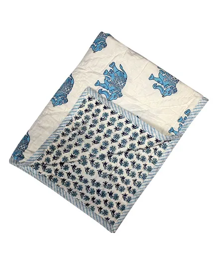 Cotton  Blanket Handmade Elephant - Blue