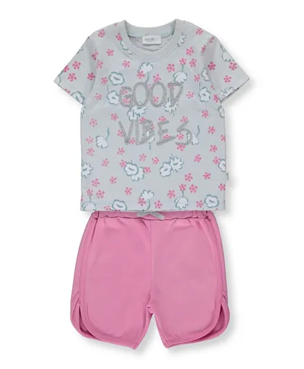 Bebetto Good Vibes T-shirt With Shorts - Grey & Pink