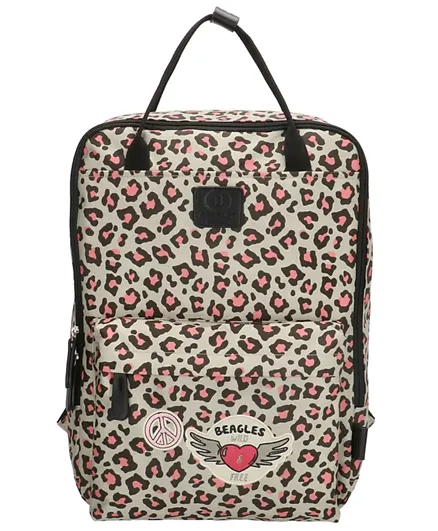 Beagles Leopard Rectangular Large Backpack Grey and Pink - 15 Inches