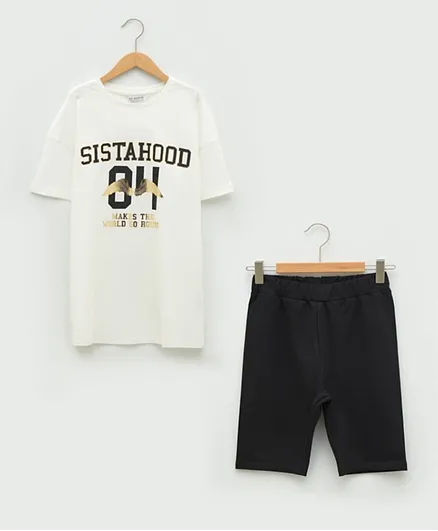 LC Waikiki SistaHood Printed T-Shirt & Shorts Set - Ecru