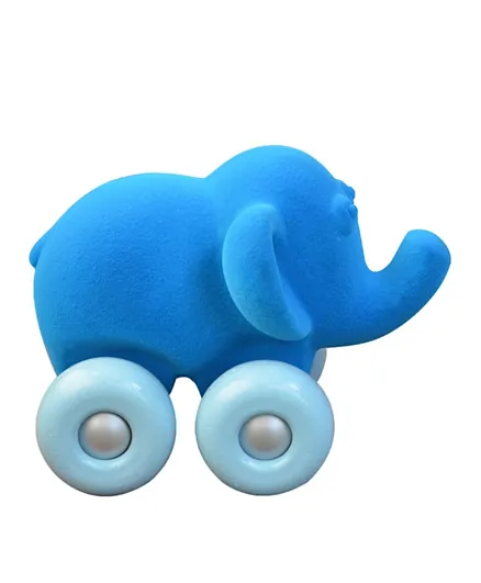Rubbabu Soft Baby Educational Toy Aniwheelies Elephant Small - Blue