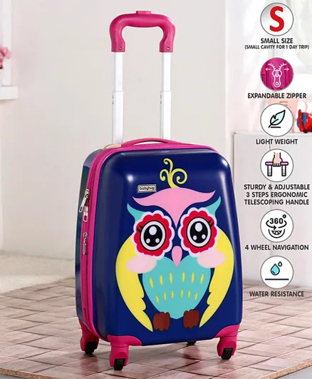 Babyhug Water Resistant Kids' Trolley Bag Owl Print Blue - 18 Inches