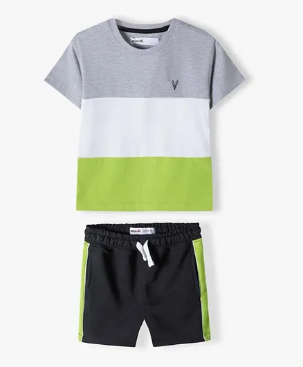 Minoti Color Blocked Graphic T-Shirt & Fleece Shorts Set - Multi Color