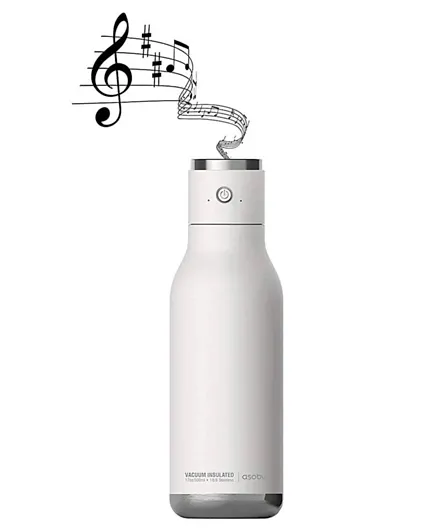 زجاجة ماء لاسلكية مزدوجة الجدار معزولة من الستل ستيل مع غطاء مكبر صوت من اسوبو، لون أبيض، سعة 500 مل