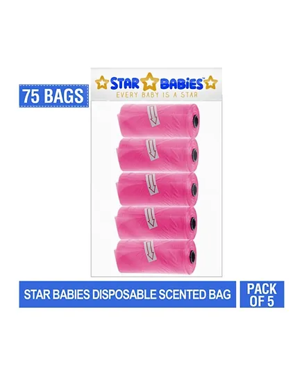 Star Babies Scented Bag Pink Pack of 5 (75 Bags)