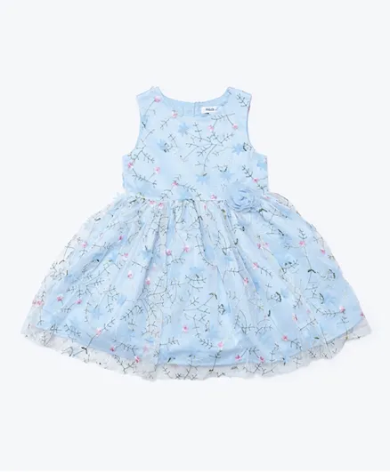 R&B Kids Floral Embroidered Dress - Light Blue