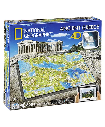 4D Cityscape Ancient Greece Interactive Jigsaw Puzzle for Ages 7 Years+, Multi-Color, 600+ Pieces - Historical 3D Replicas