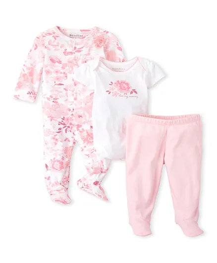 The Children's Place 3 Pc Bodysuit Sleepsuit & Pants Set - Pink