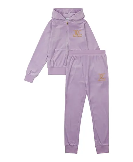 Juicy Couture Logo Zip Through Hoodie and Slim Joggers/Co-ord Set - Purple