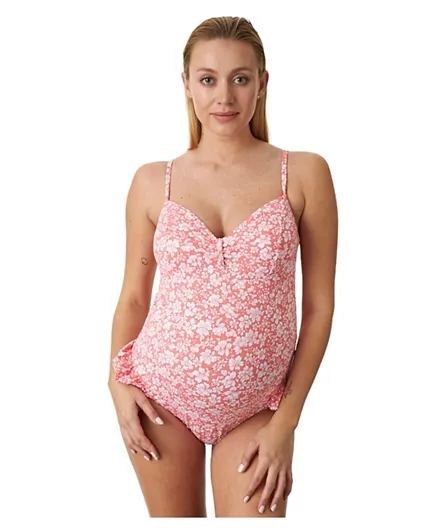 Mums & Bumps Pez D'or Mykonos Floral One Piece Maternity Swimsuit - Peach
