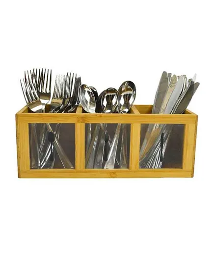 Boston Warehouse Flatware Caddy  Utensil Holder with Icons - Bamboo