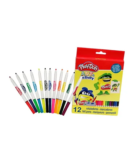 أقلام ملونة برأس من اللباد من بلاي-دوه في علبة ورقية - عبوة من 12 قلم