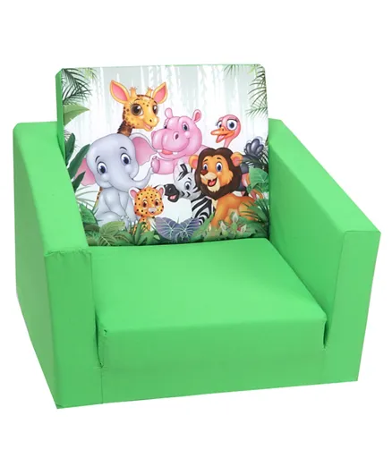 Delsit Kids Sofa Chair , Animals Print , Safe & Comfy Cotton Child Lounge Seat for 1-3 Years , L45xB42xH38cm , Lightweight Green Single Sofa