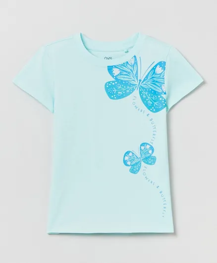OVS Butterfly Glitter Details T-Shirt - Blue