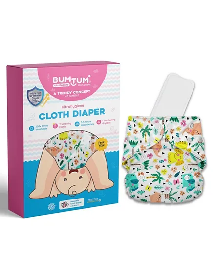 Bumtum Baby Printed Cloth Diaper Free Size - Multicolor