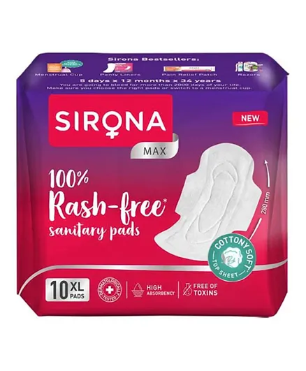 Sirona Max Sanitary Pads for Women  XL - 10 Pieces