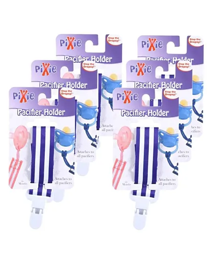 Pixie - Pacifier Holder Navy Stripe Print (Pack of 6)