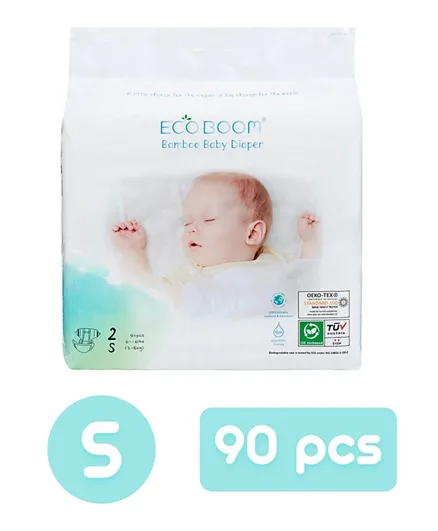 Eco Boom Newborn Baby Bamboo Biodegradable Disposable Diapers - 90 Pieces