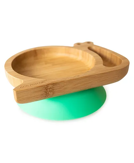 Eco Rascals Bamboo Suction Snail Plate for 6M+ - Super Suction Base, Sectioned, Green & Brown