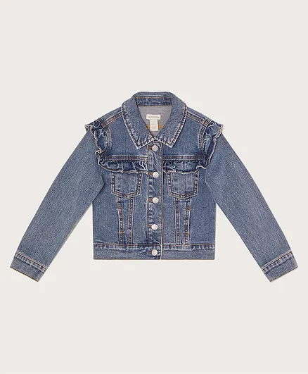 Monsoon Children Frill Denim Jacket - Dark Blue