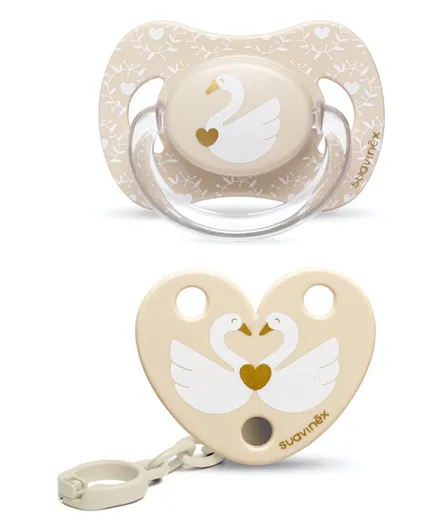 Suavinex Swan Silicone Soother + Clip - Beige