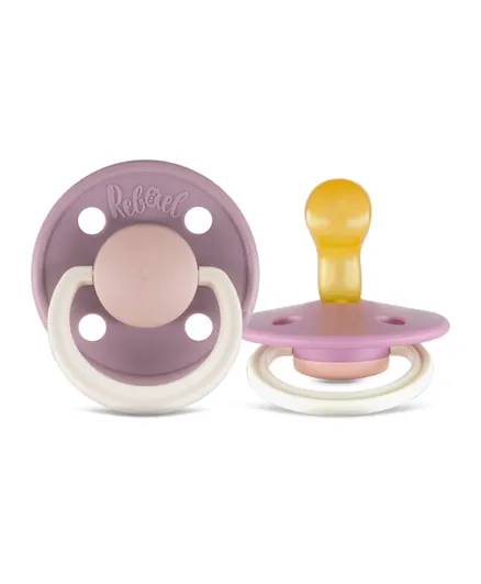 Rebael 2 Pack Fashion Natural Rubber Round Pacifiers Size 1 - Misty Soft Mouse & Tornado Plum Mouse