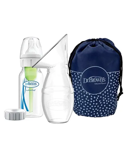 Dr Browns Milk Flow Silicone Breast Pump with Narrow Options Plus Feeding Bottle  Travel Bag