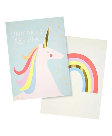 Meri Meri Rainbows & Unicorns Art Prints Cards Pack of 2 - Multicolour