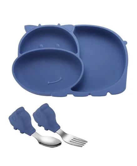 Highland Hippo Baby Plate & Utensils Feeding Set - Blue