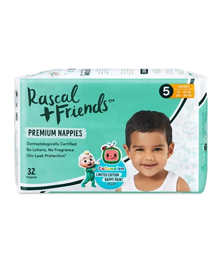 Rascal + Friends Cocomelon Edition Premium Nappies Size 5 - 32 Pieces