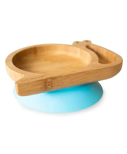 Eco Rascals Bamboo Suction Snail Plate for Kids 6M+ - Super Suction Base, Sectioned, Blue/Brown