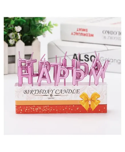 هايلاندز - شمعة Happy Birthday وردية للتزيين - 13 قطعة