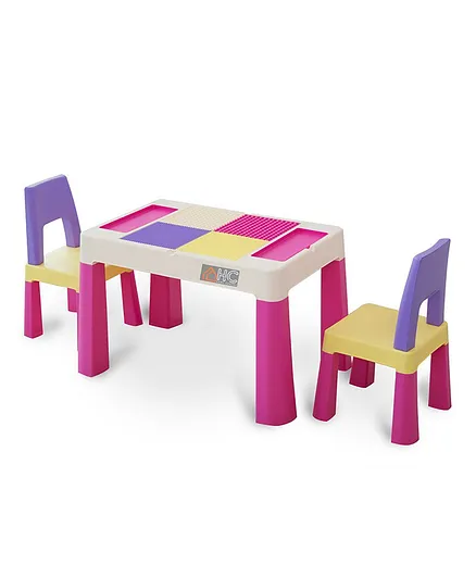 Home Canvas Kids 2-in-1 Building Block & Study Table with Chair Set, Ages 3-10 Years, L 79.5 x B 54.5 x H 53cm