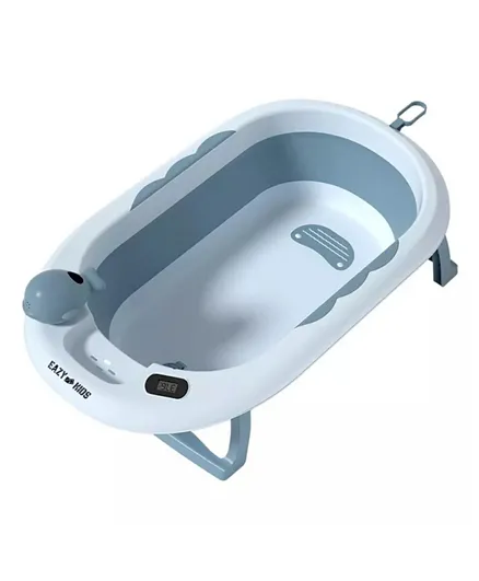 إيزي كيدز - حوض استحمام قابل للطي مع ميزان حرارة وكوب شامبو - أزرق